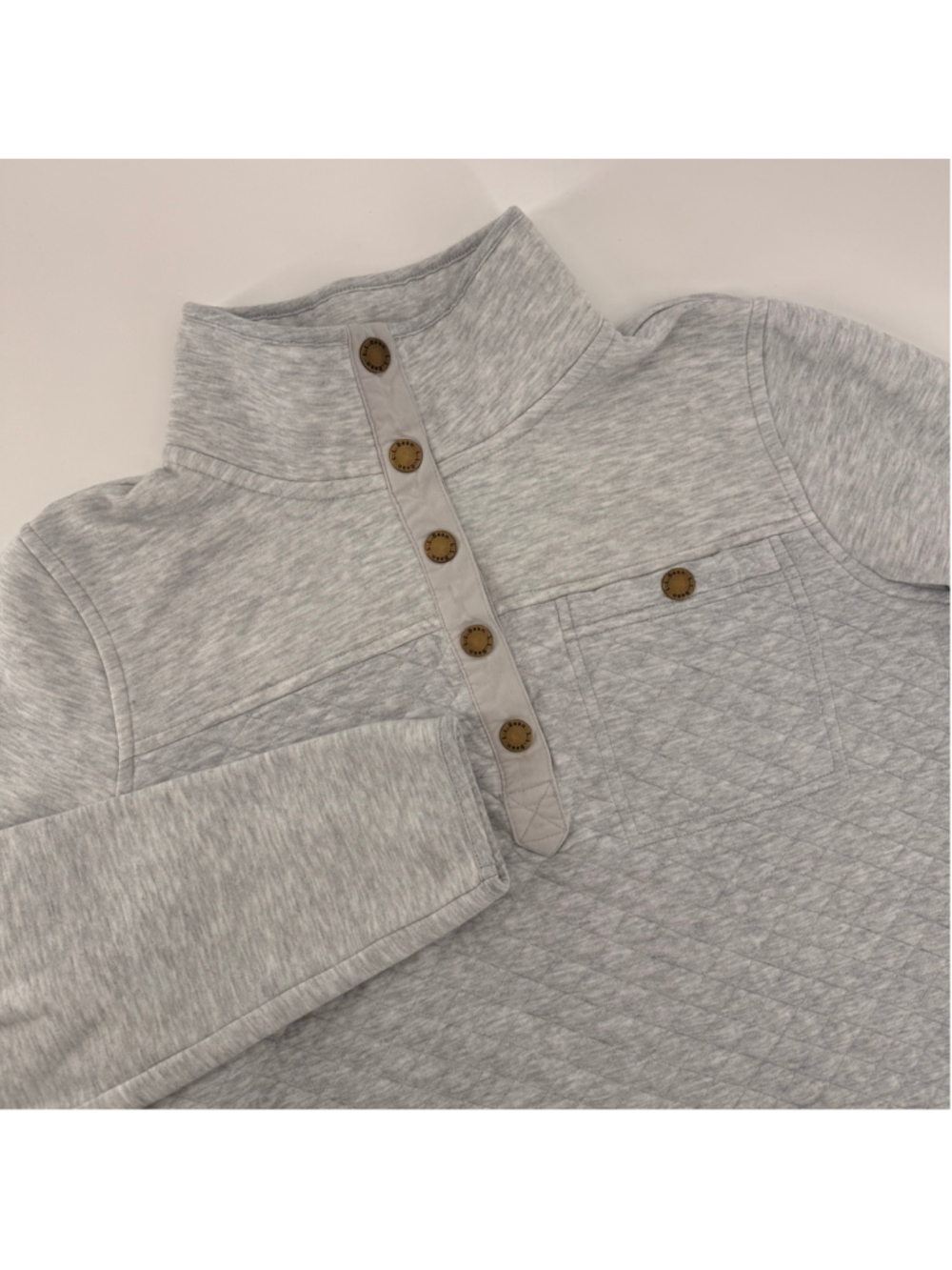 Women's L.L. Bean Quilted Snap-Front Pullover Sweatshirt Grey Small Regular